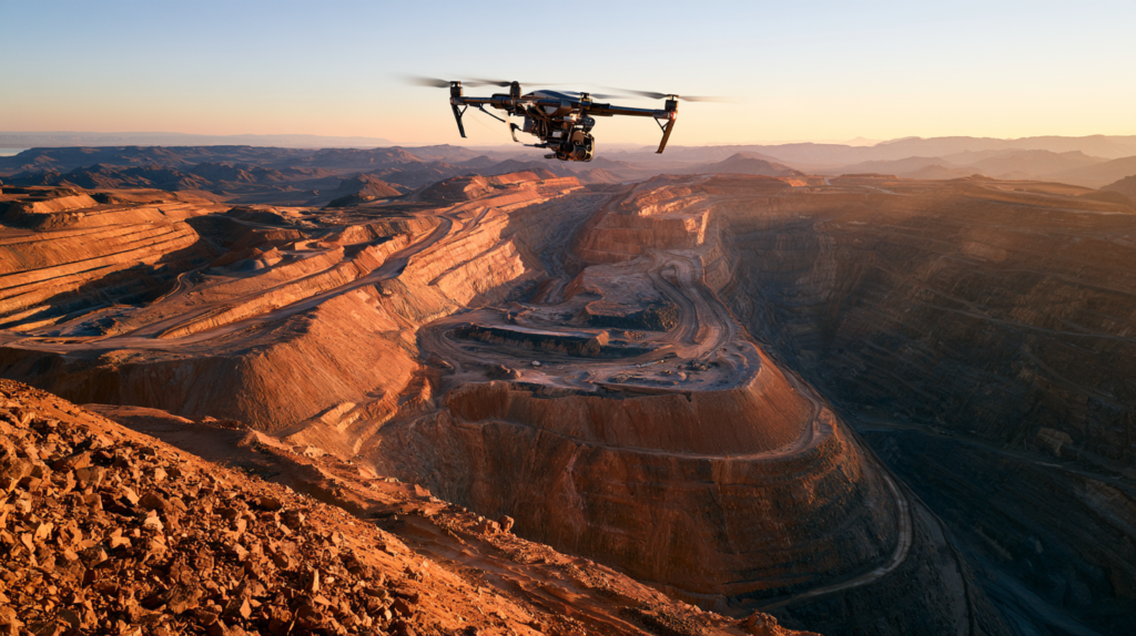 Drone surveying an open-pit mine in Nevada